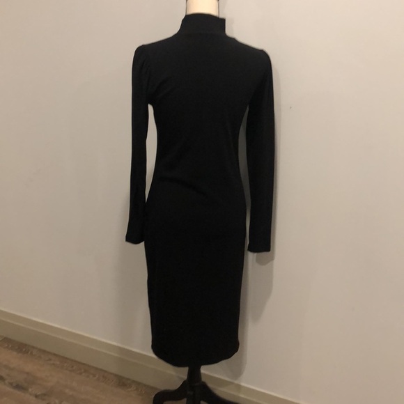 Milan kiss black front slit midi dress long sleeve womens M keyhole neck bodycon - Picture 5 of 10